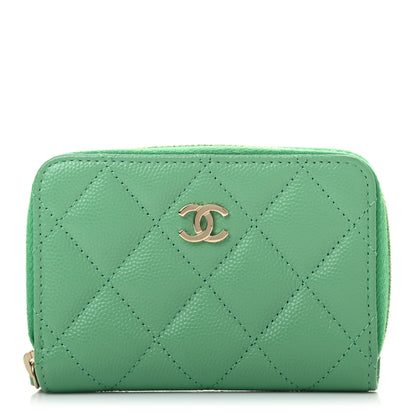 Chanel Caviar Quilted Zip Around Coin Purse Wallet Light Green 1 of 7
