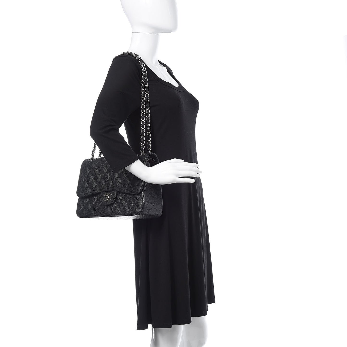 Caviar Quilted Jumbo Double Flap Black