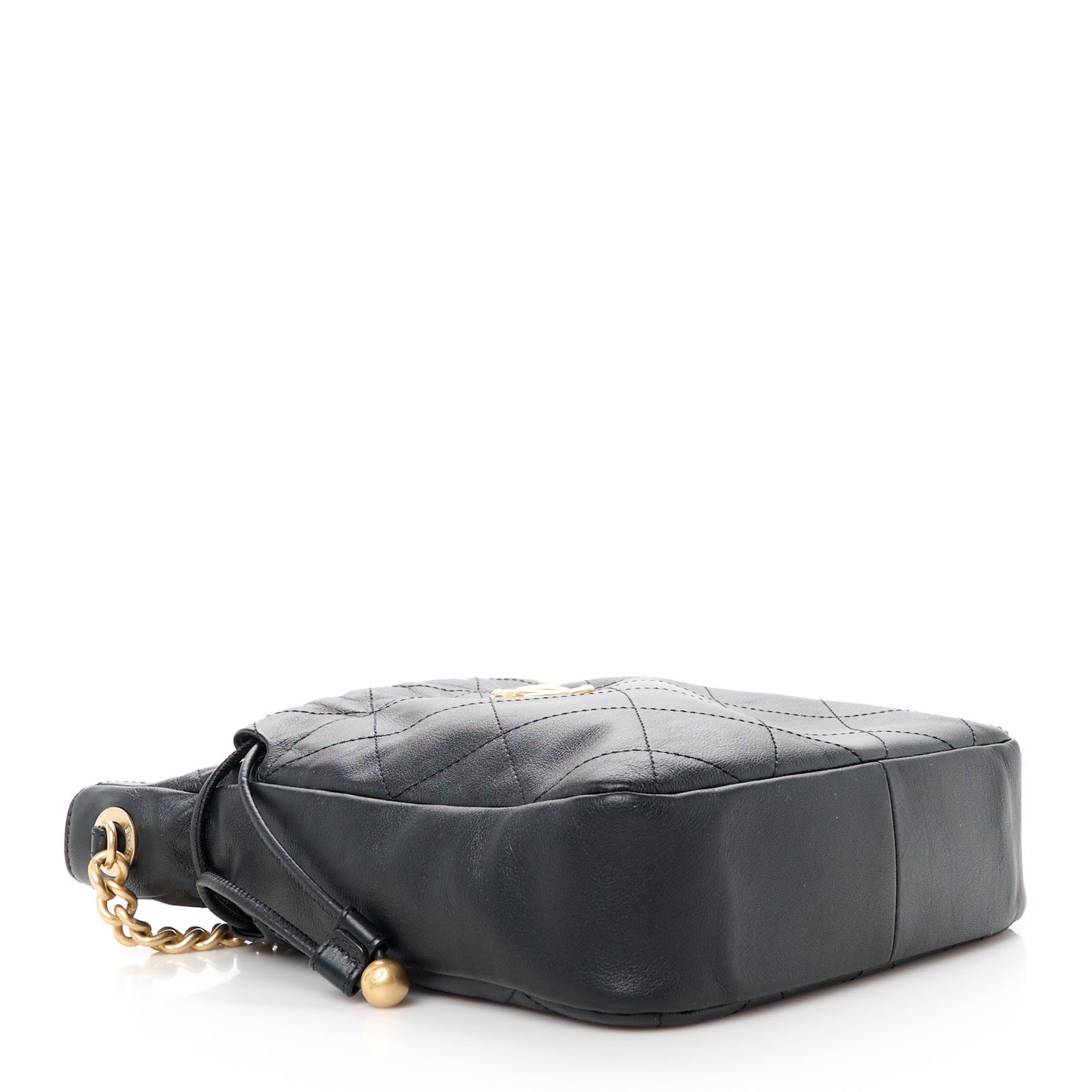 Calfskin Quilted Drawstring Bucket Bag Black