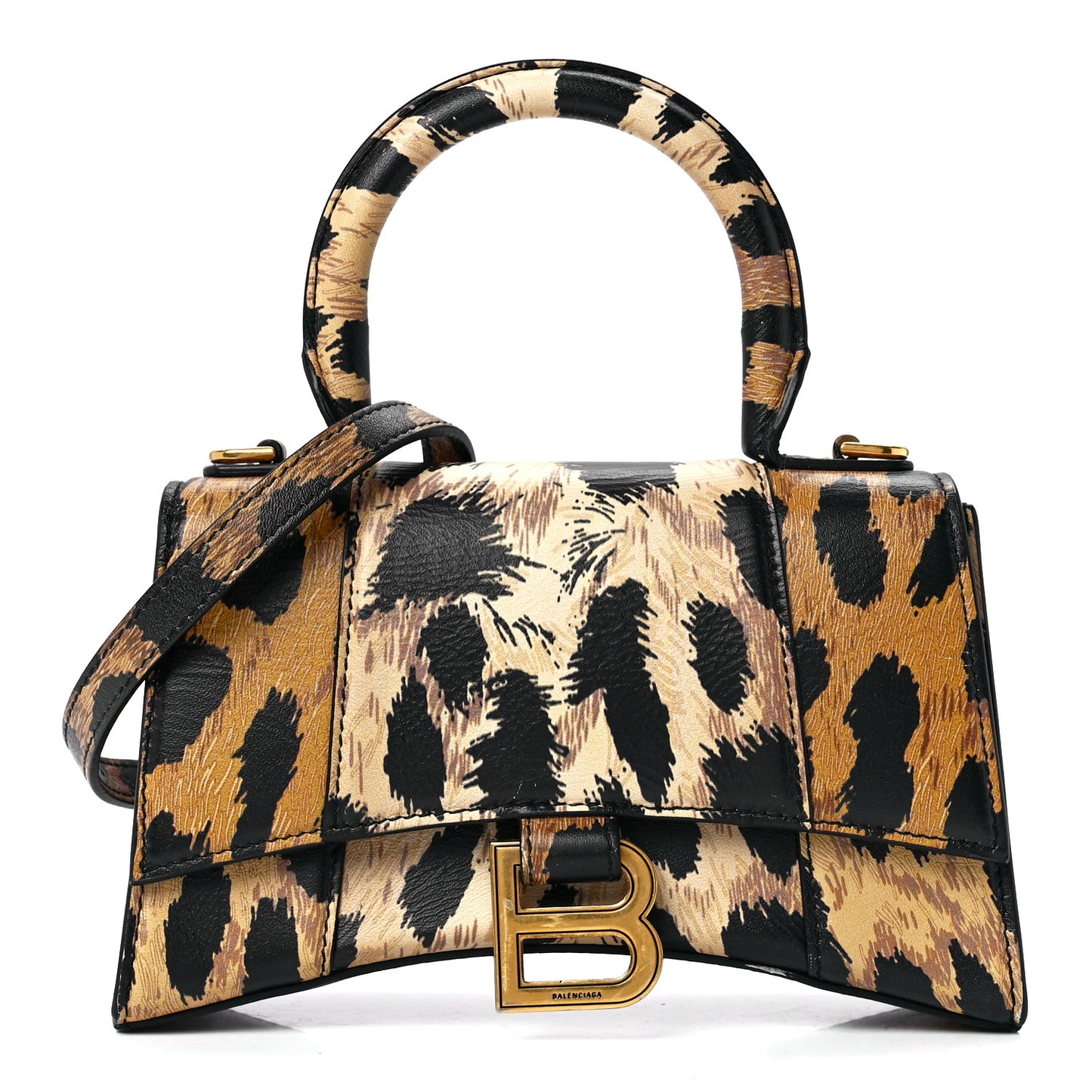Smooth Calfskin Leopard Print Hourglass Top Handle Bag XS Beige