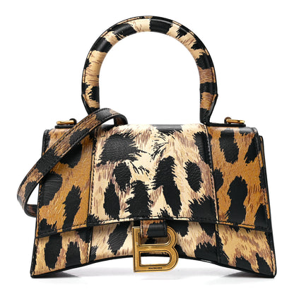 Balenciaga Smooth Calfskin Leopard Print Hourglass Top Handle Bag XS Beige 1 of 10