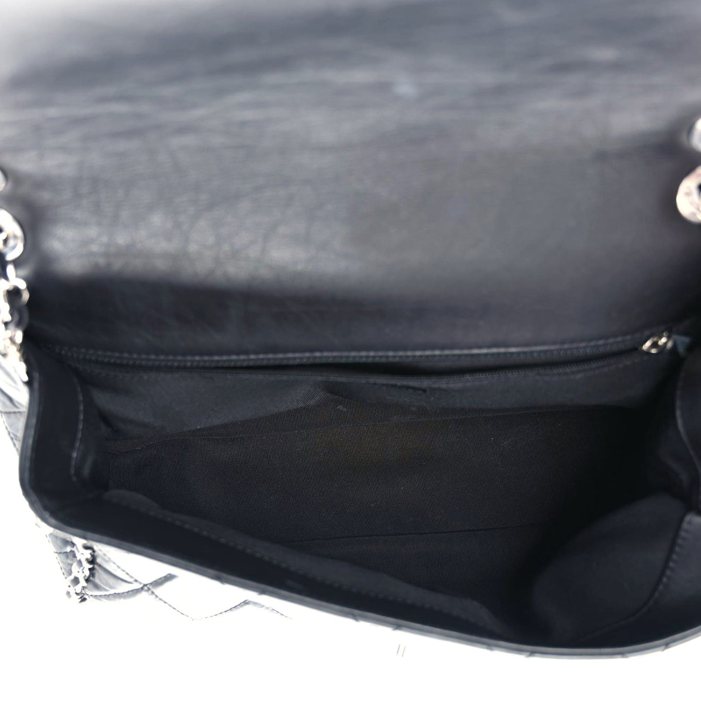 Crumpled Calfskin Quilted Large Chain All Over Flap Bag Black