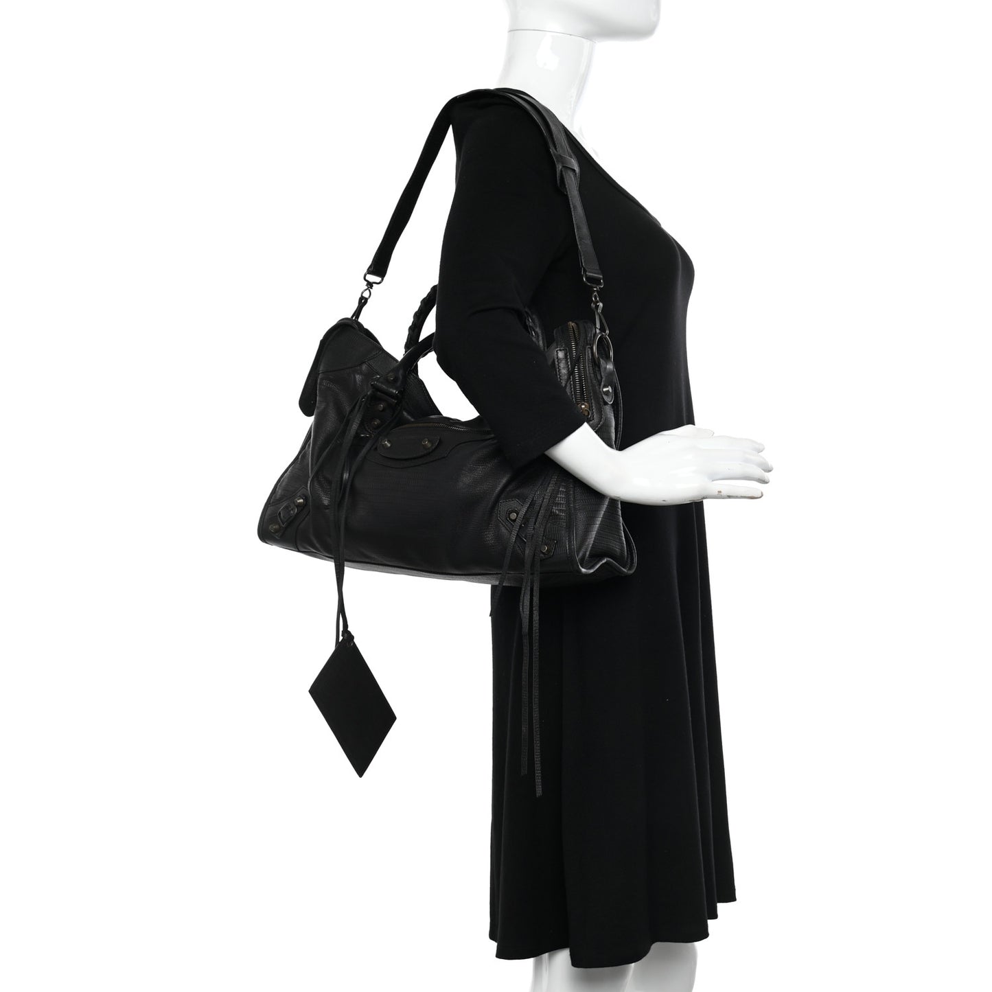 Calfskin Lizard Embossed Classic Hardware City Black
