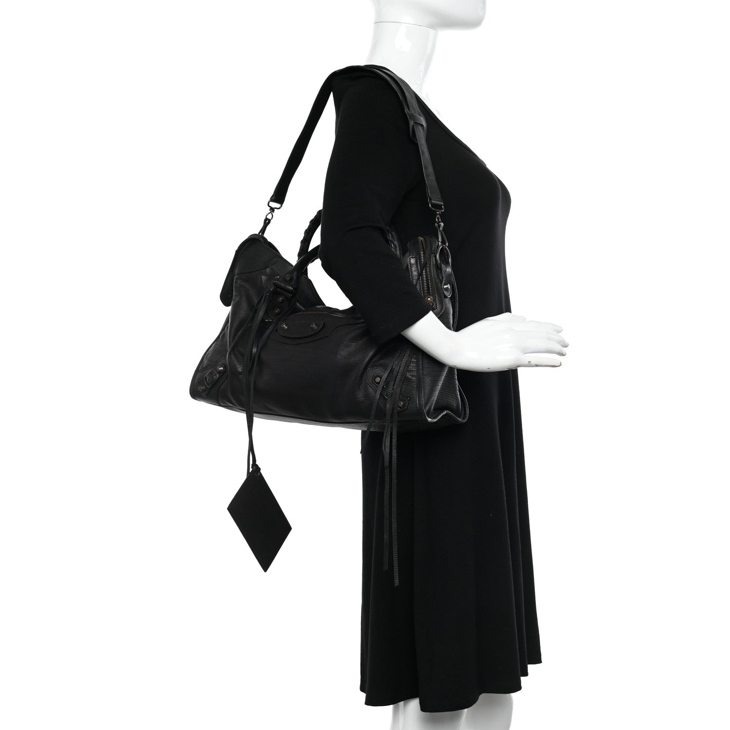 Balenciaga Calfskin Lizard Embossed Classic Hardware City Black 2 of 14
