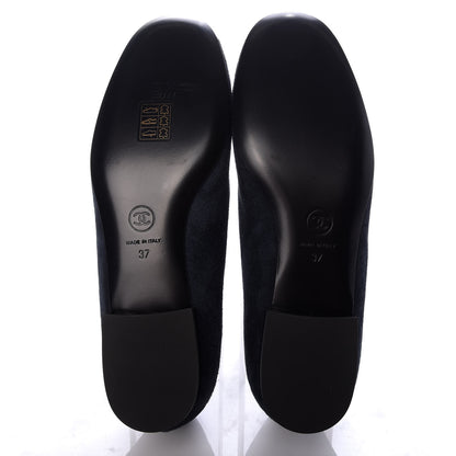 Chanel Suede Patent Camellia CC Ballerina Flat 37 Navy Black 5 of 10