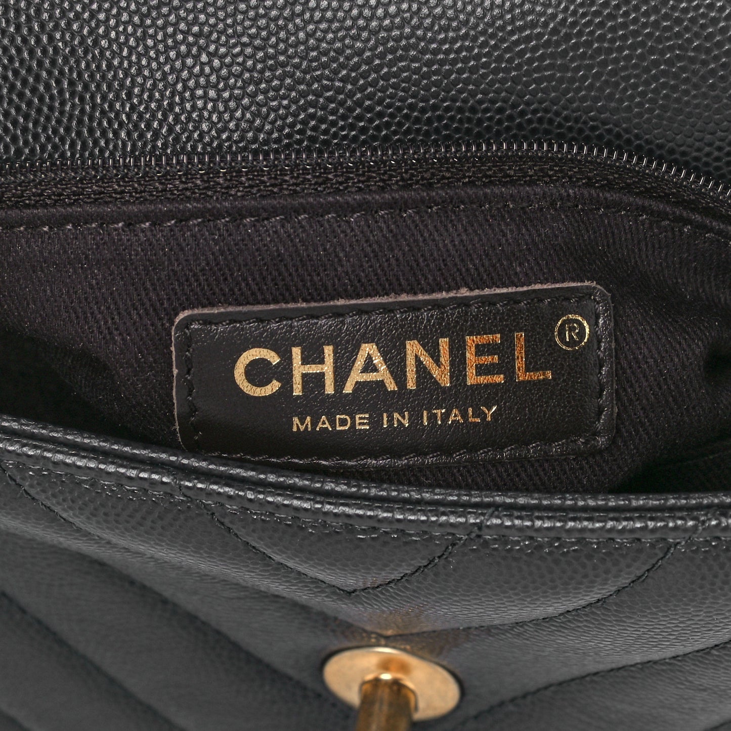 Caviar Chevron Quilted Mini Coco Handle Flap Dark Grey