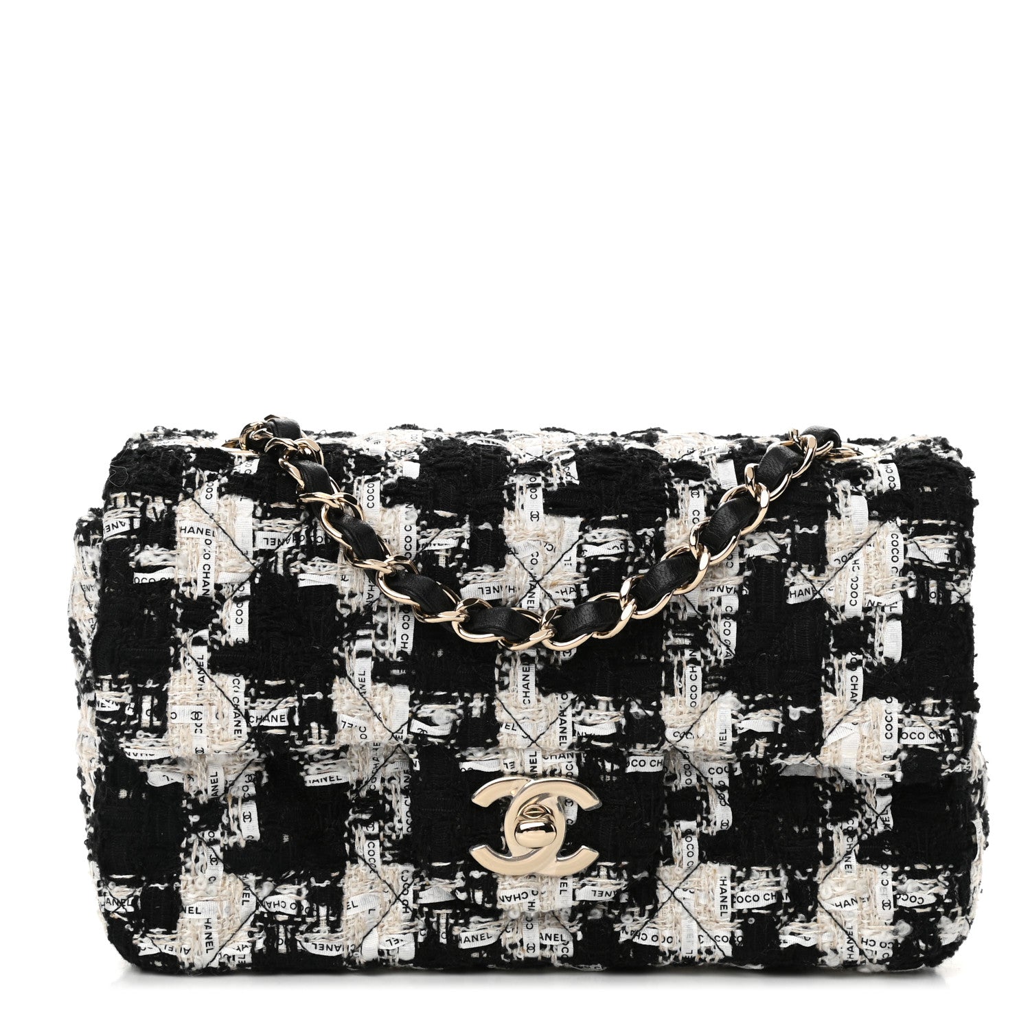 Chanel Tweed Quilted Mini Rectangular Flap Black Ecru White 1 of 11