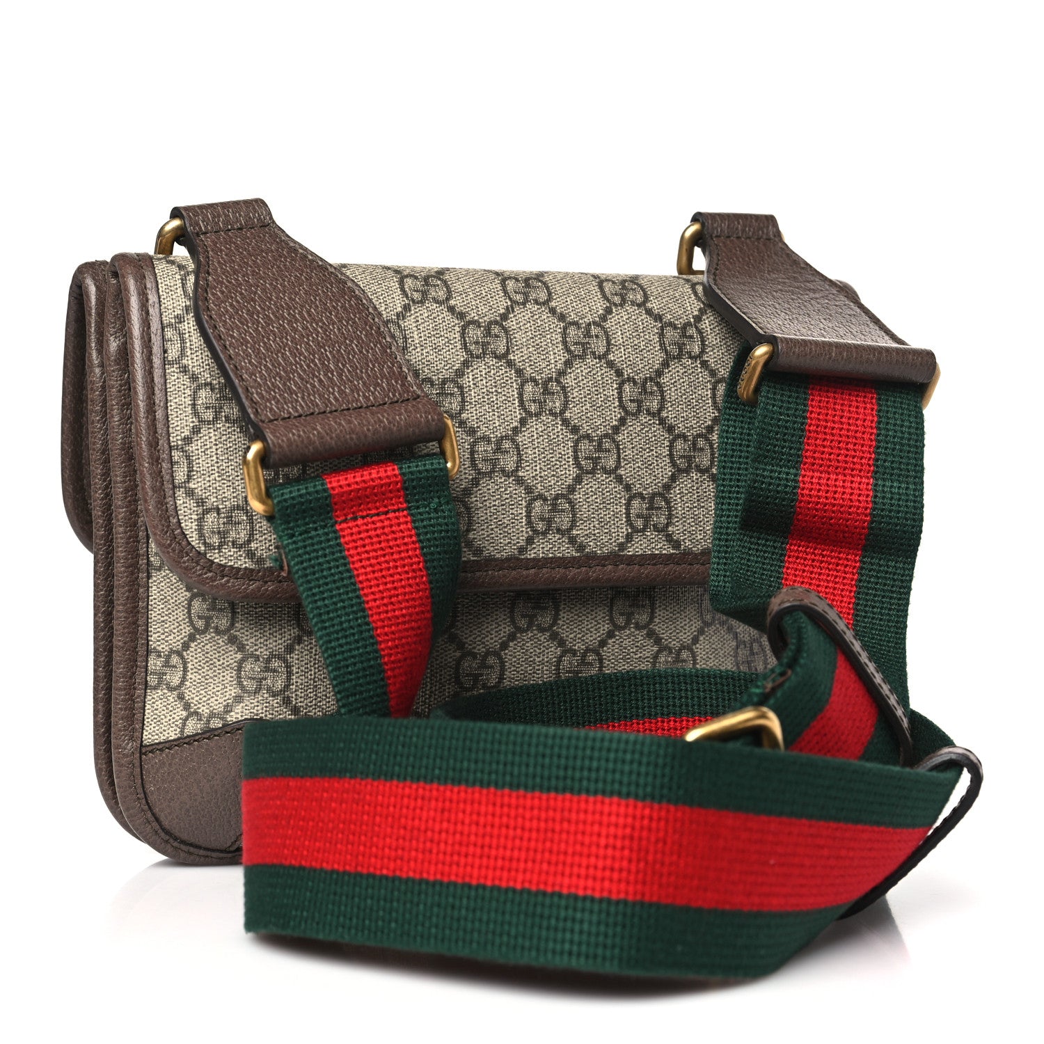Gucci GG Supreme Monogram Web Small Neo Vintage Double Flap Messenger Bag Beige New Acero 3 of 10