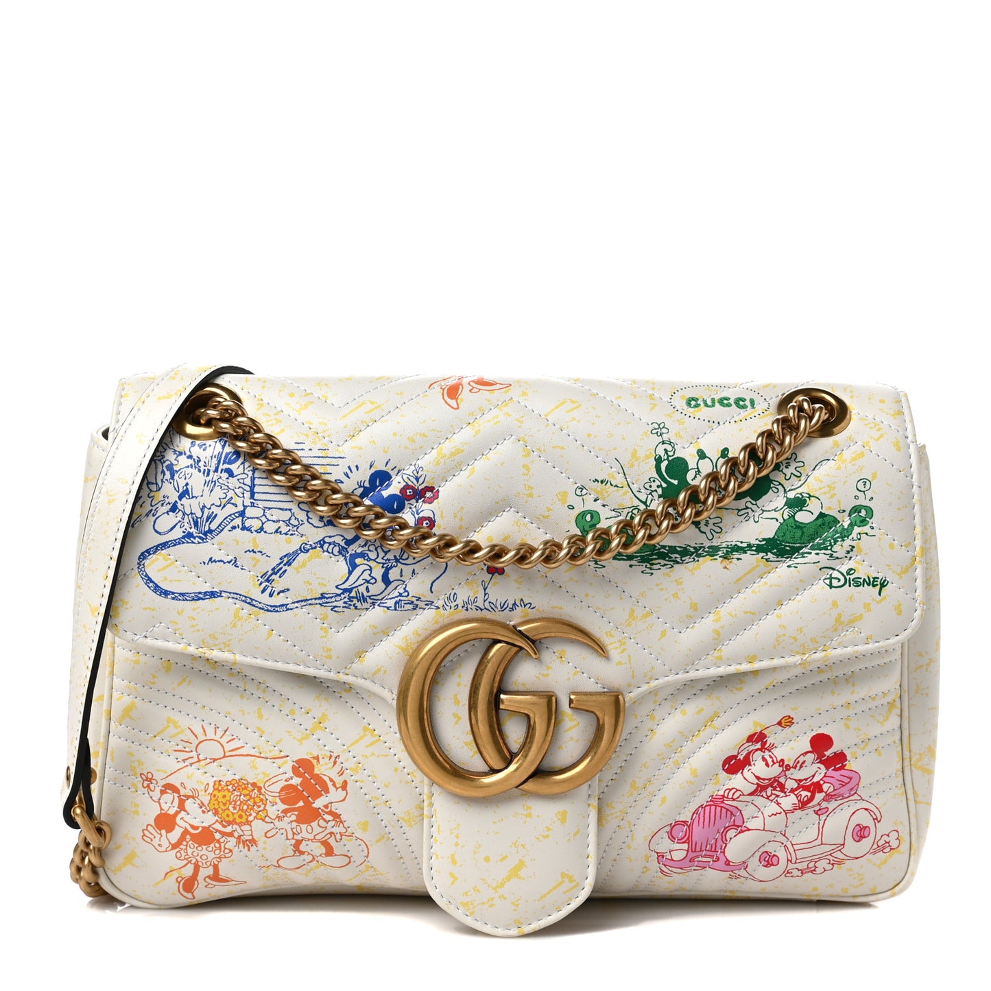 X DISNEY Calfskin Matelasse Mickey Minnie Mouse Medium GG Marmont Shoulder Bag Multicolor