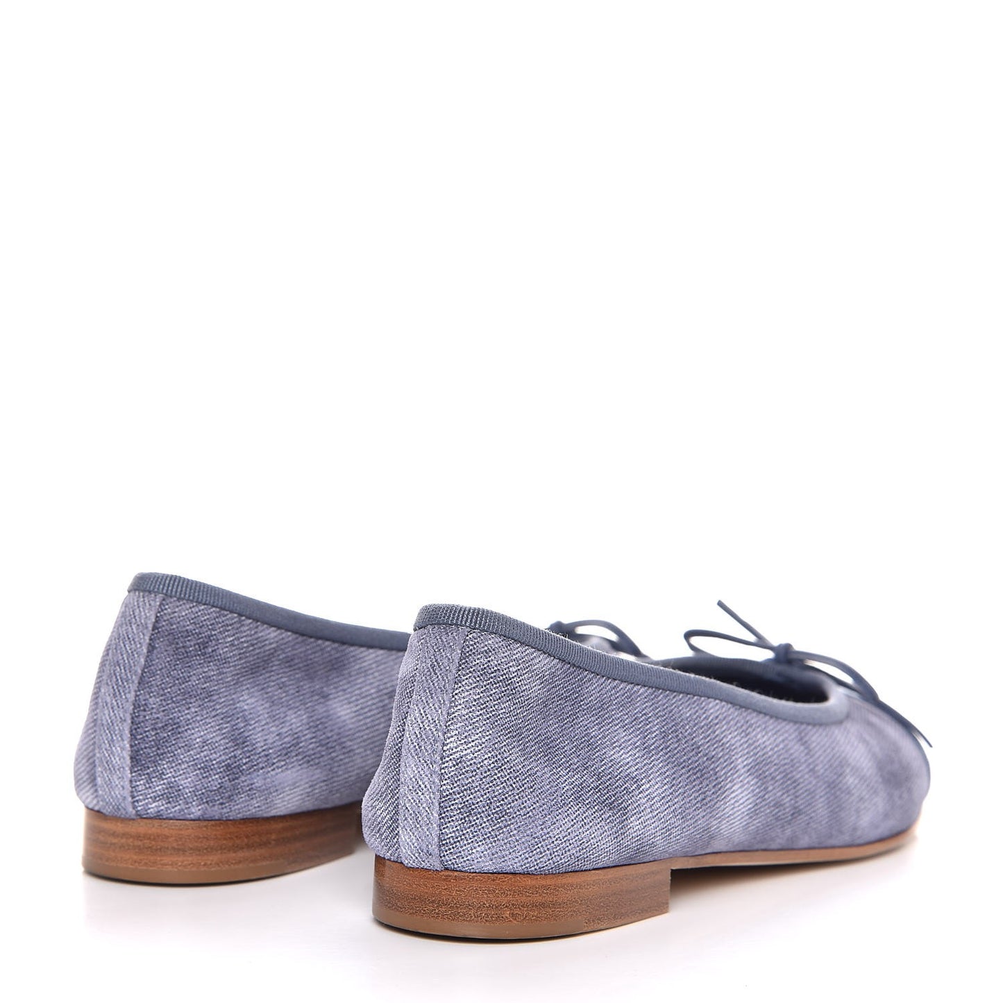 Satin Denim Goatskin CC Cap Toe Ballerina Flats 37.5 Blue
