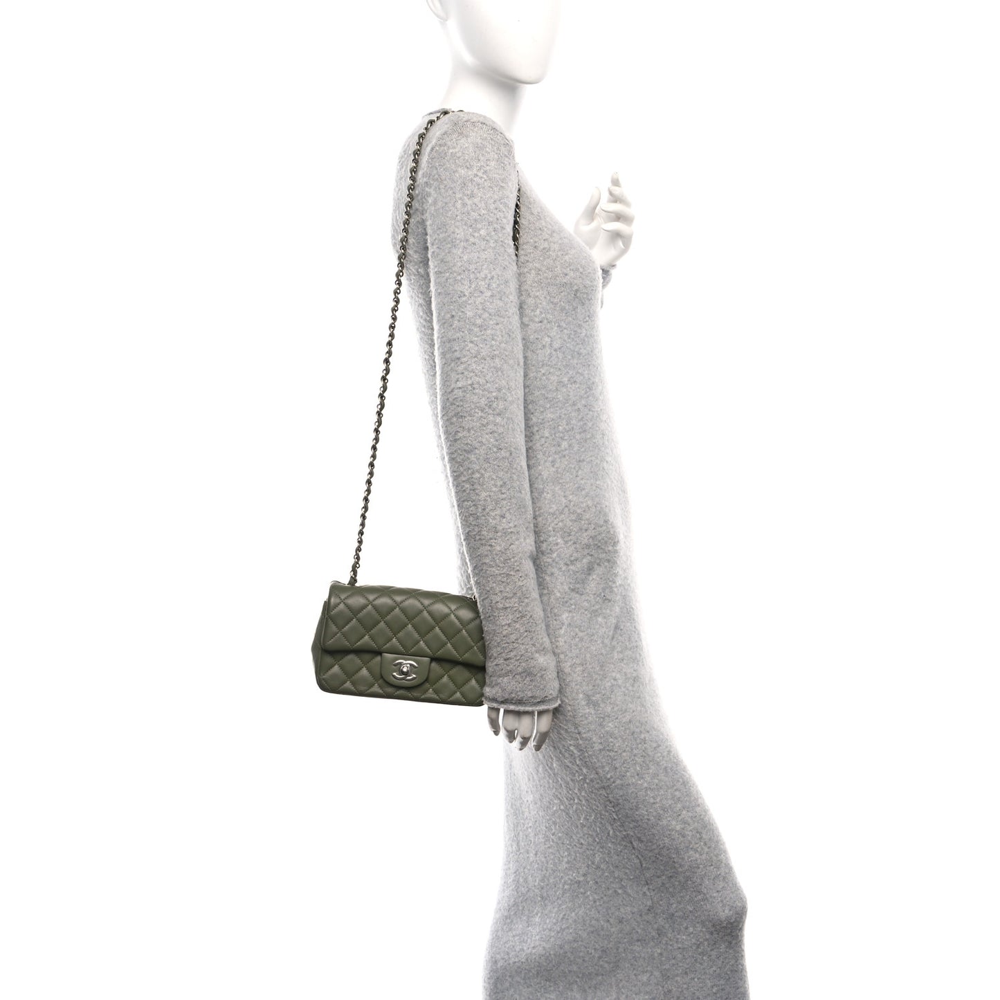 Lambskin Quilted Mini Rectangular Flap Green