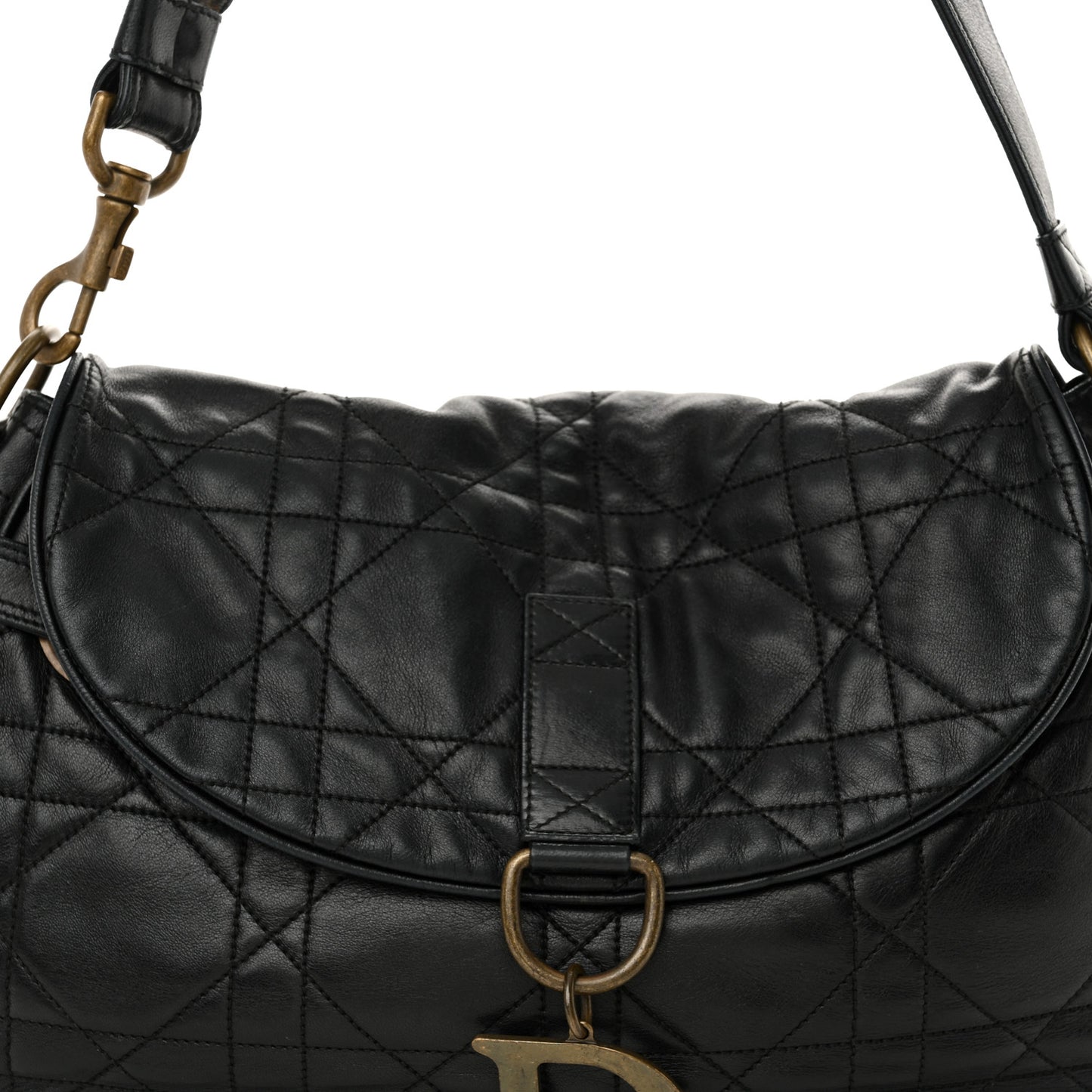 Lambskin Cannage Flap Messenger Bag Black