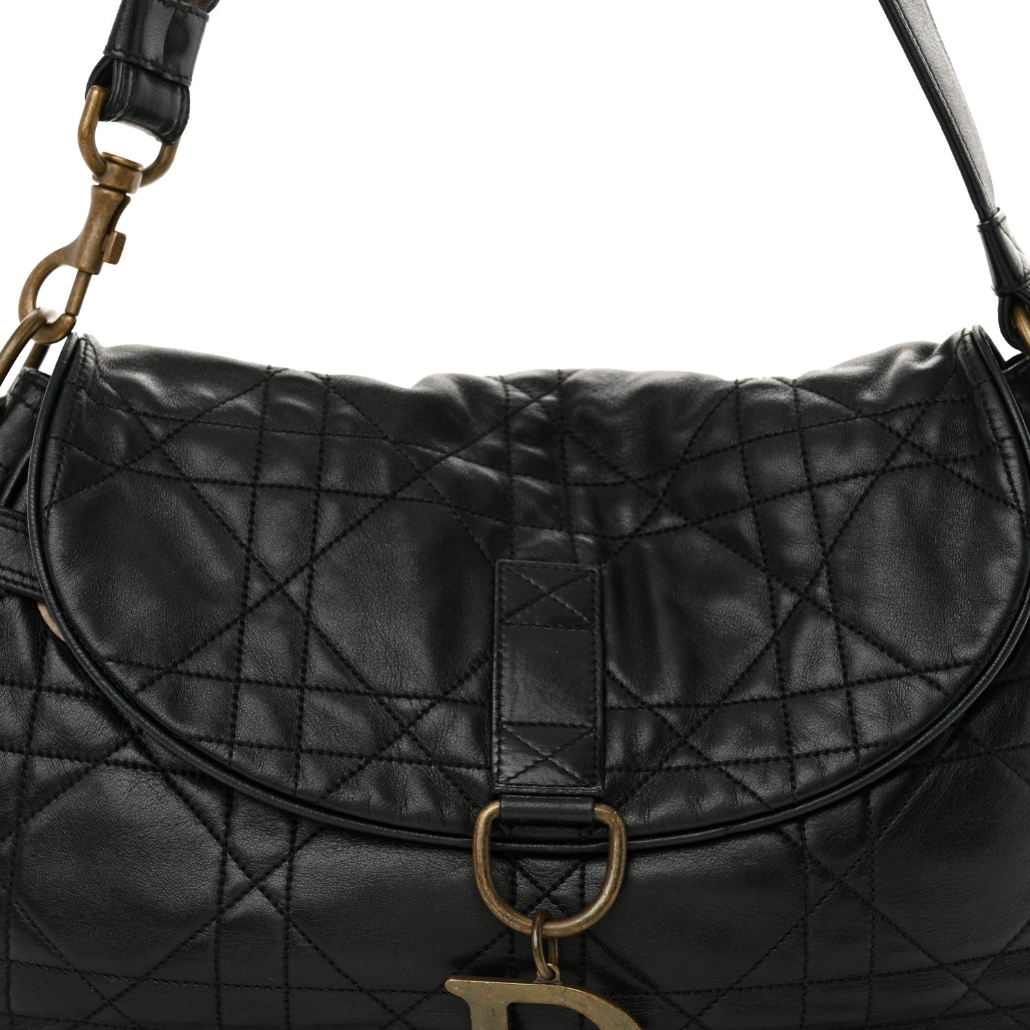 Christian Dior Lambskin Cannage Flap Messenger Bag Black 8 of 15