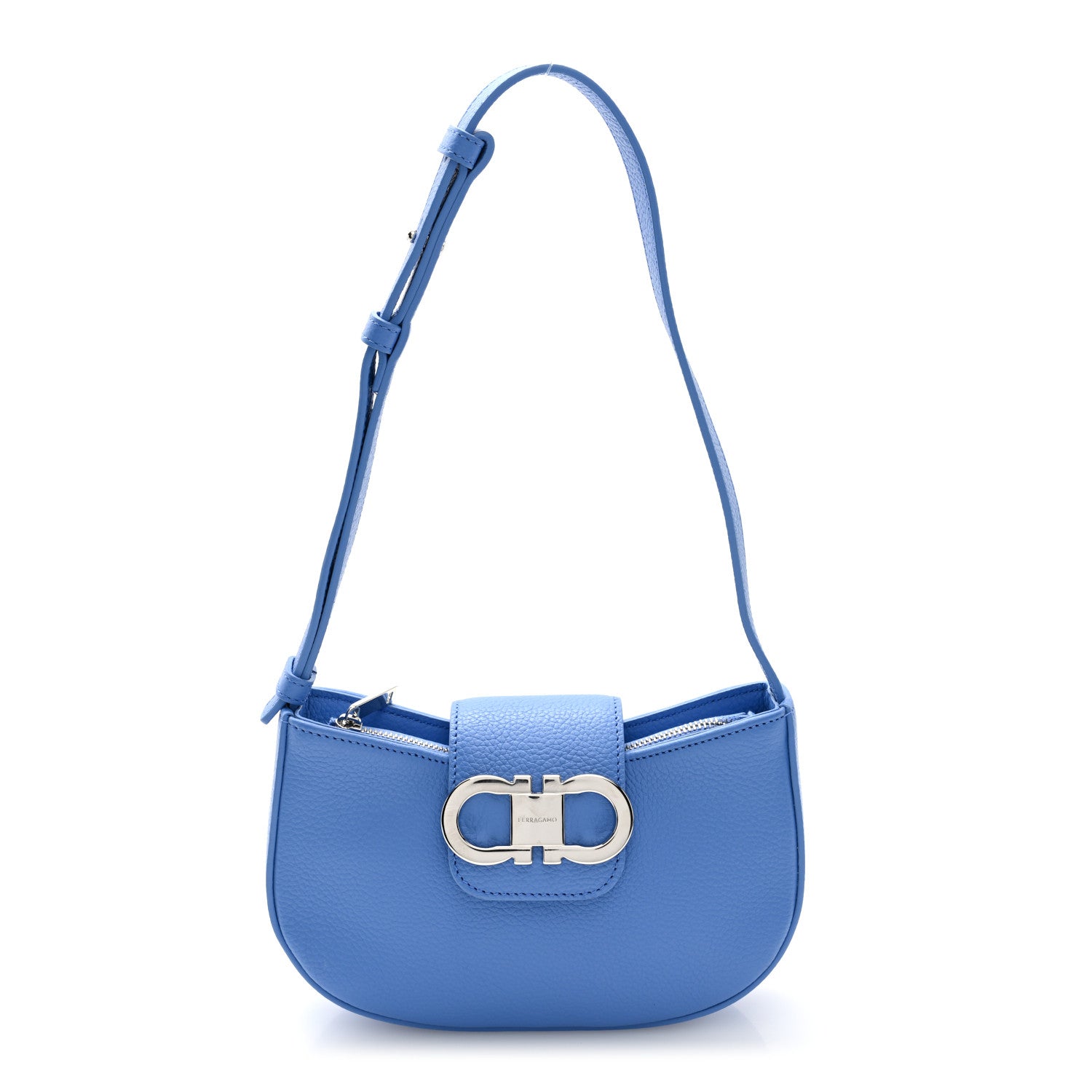 Salvatore Ferragamo Pebbled Calfskin Mini Double Gancini Shoulder Bag Bluette 1 of 9