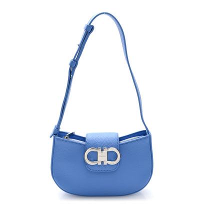 Salvatore Ferragamo Pebbled Calfskin Mini Double Gancini Shoulder Bag Bluette 1 of 9