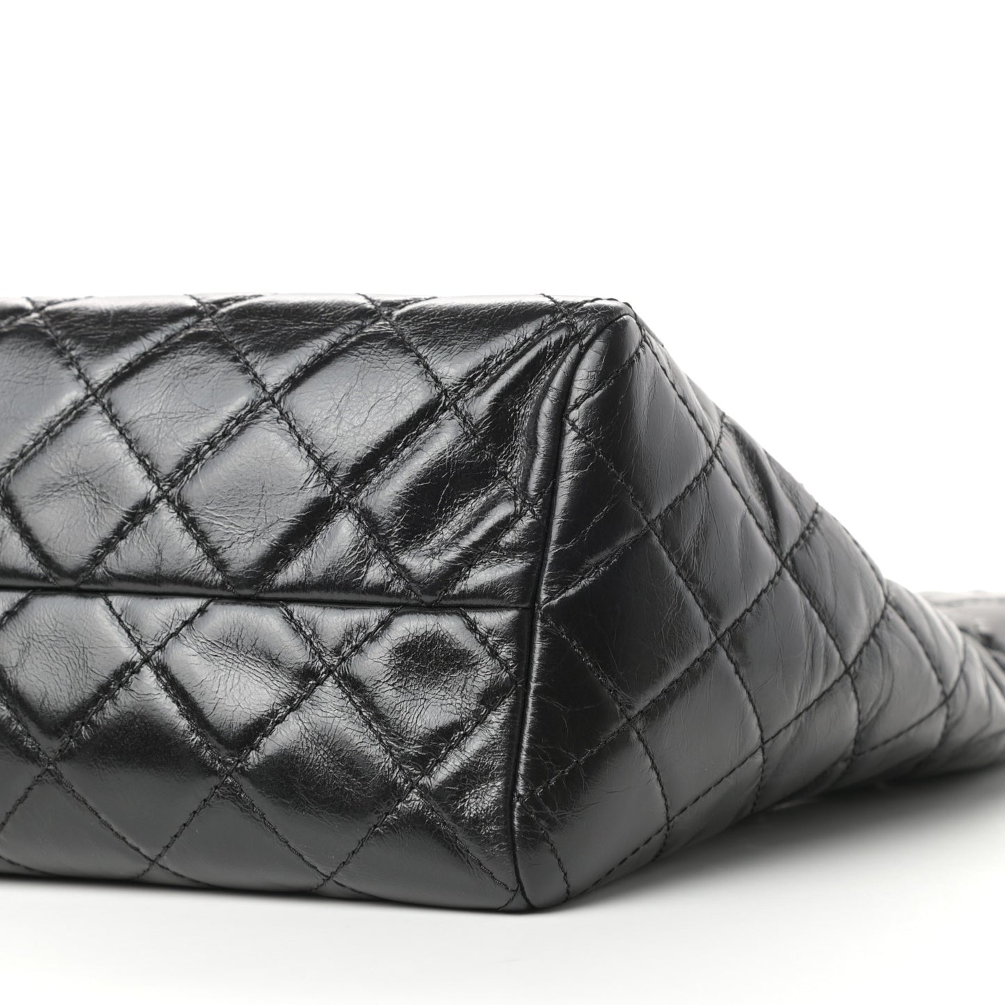 Glazed Calfskin Quilted Large Front Pocket Tote Black