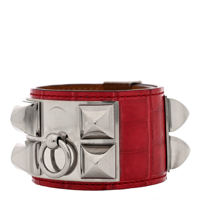 Hermes Shiny Alligator Collier De Chien CDC Bracelet S Rouge Casaque 1 of 5