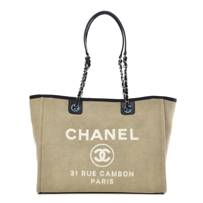 Chanel Canvas Small Deauville Tote Beige Black 1 of 9