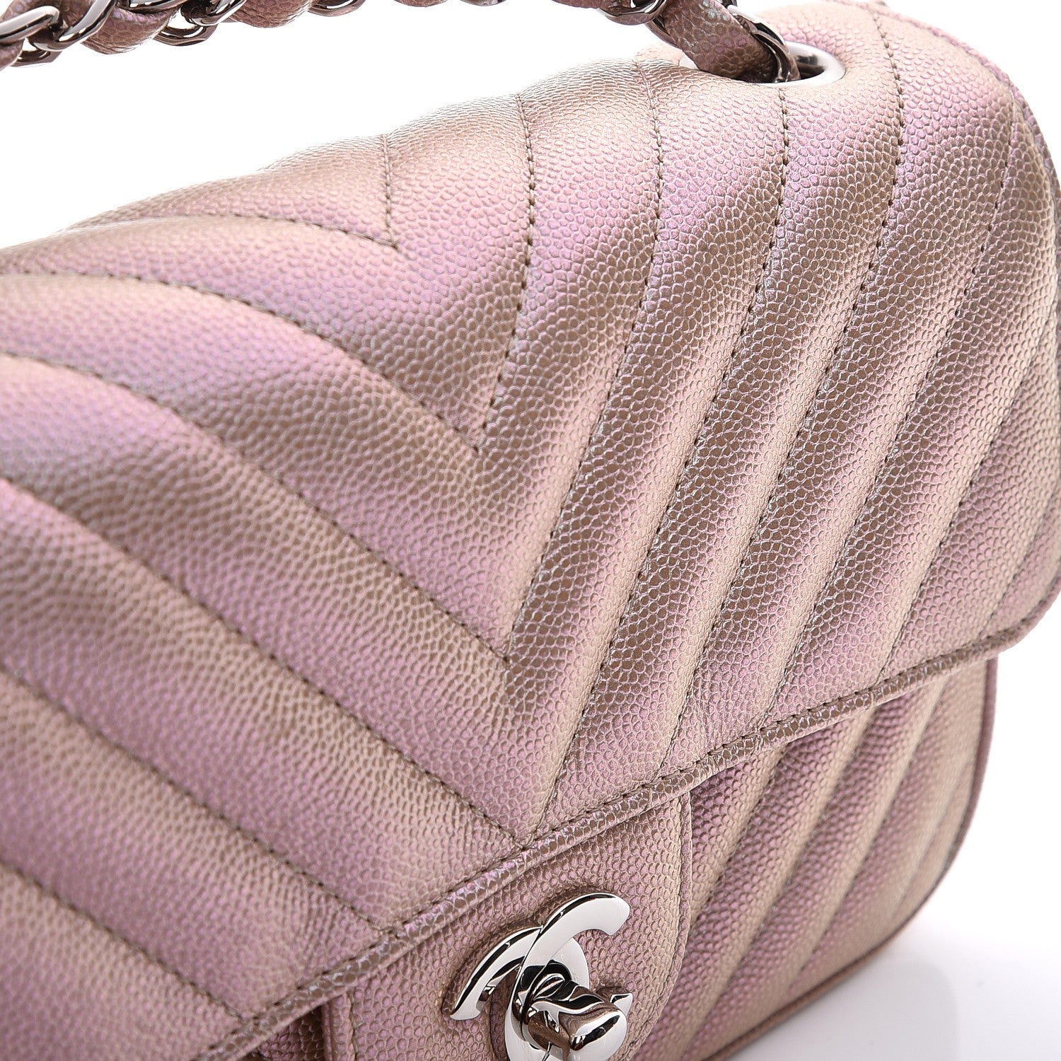 Chanel Iridescent Caviar Chevron Quilted Mini Rectangular Flap Light Gold 8 of 8