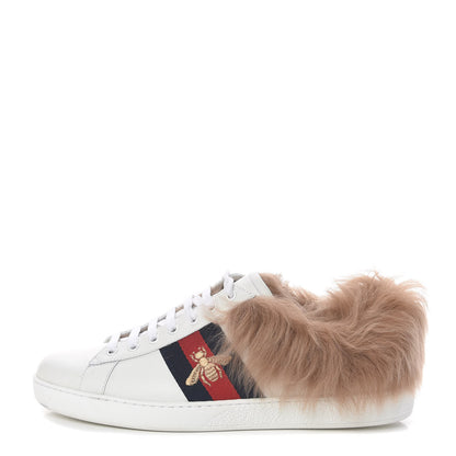 Gucci Calfskin Wool Web Bee Embroidered Mens Ace Sneakers 9 White 1 of 9