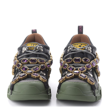 Gucci X SEGA Mesh Suede Calfskin Removable Crystals Flashtrek Sneakers 38 Loess Black Olive Green 2 of 8