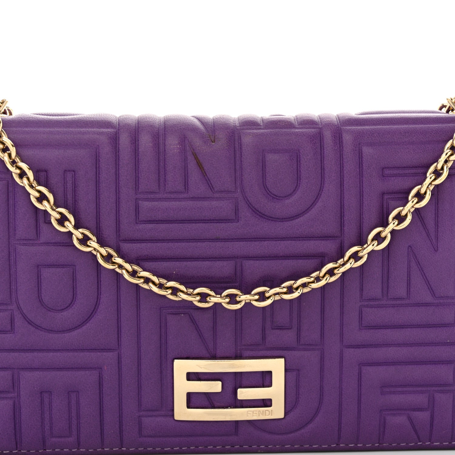 Fendi Nappa Logo Embossed Long Wallet On Chain Purple 10 of 15