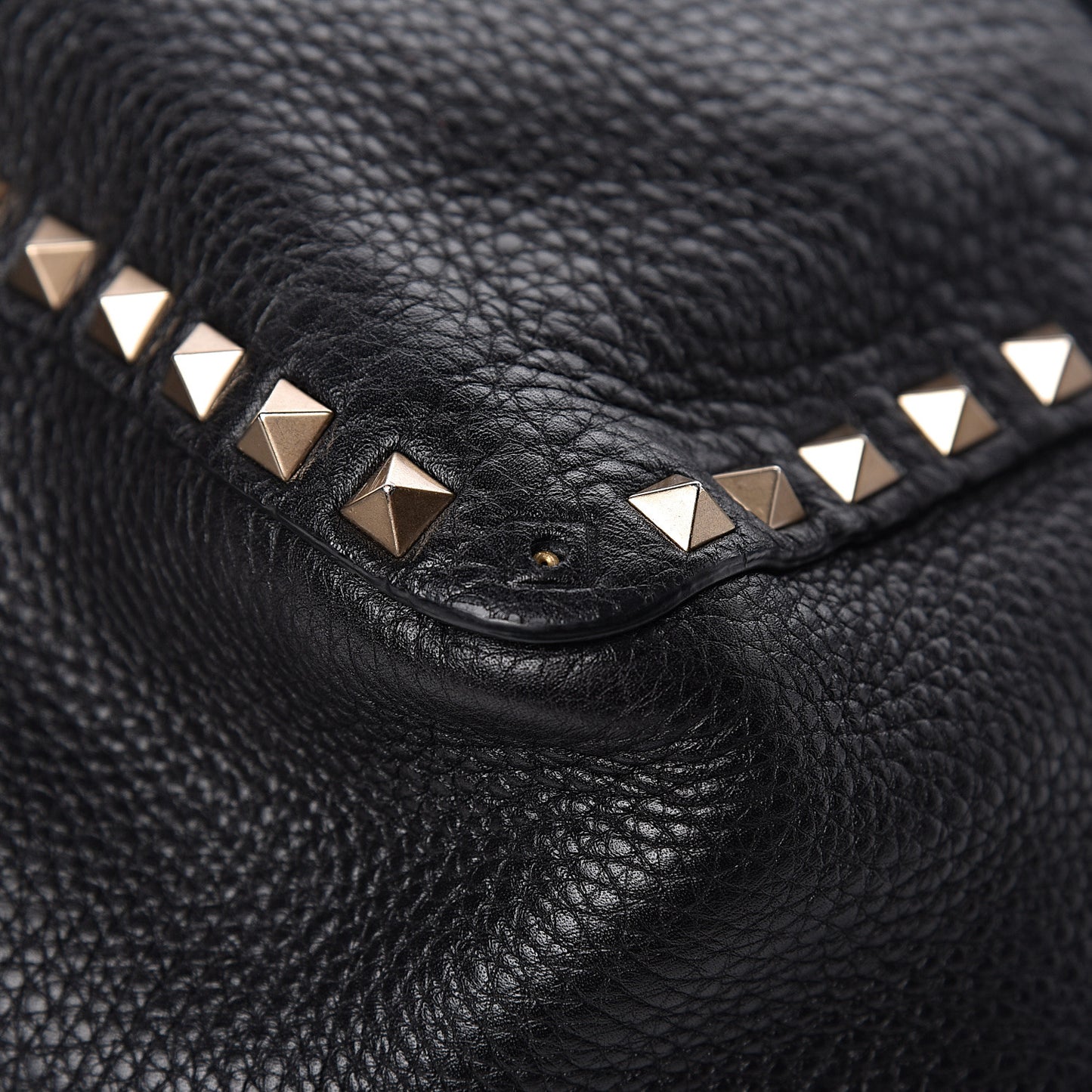 Grained Calfskin Tribal Large Rockstud Rolling Crossbody Tote Black