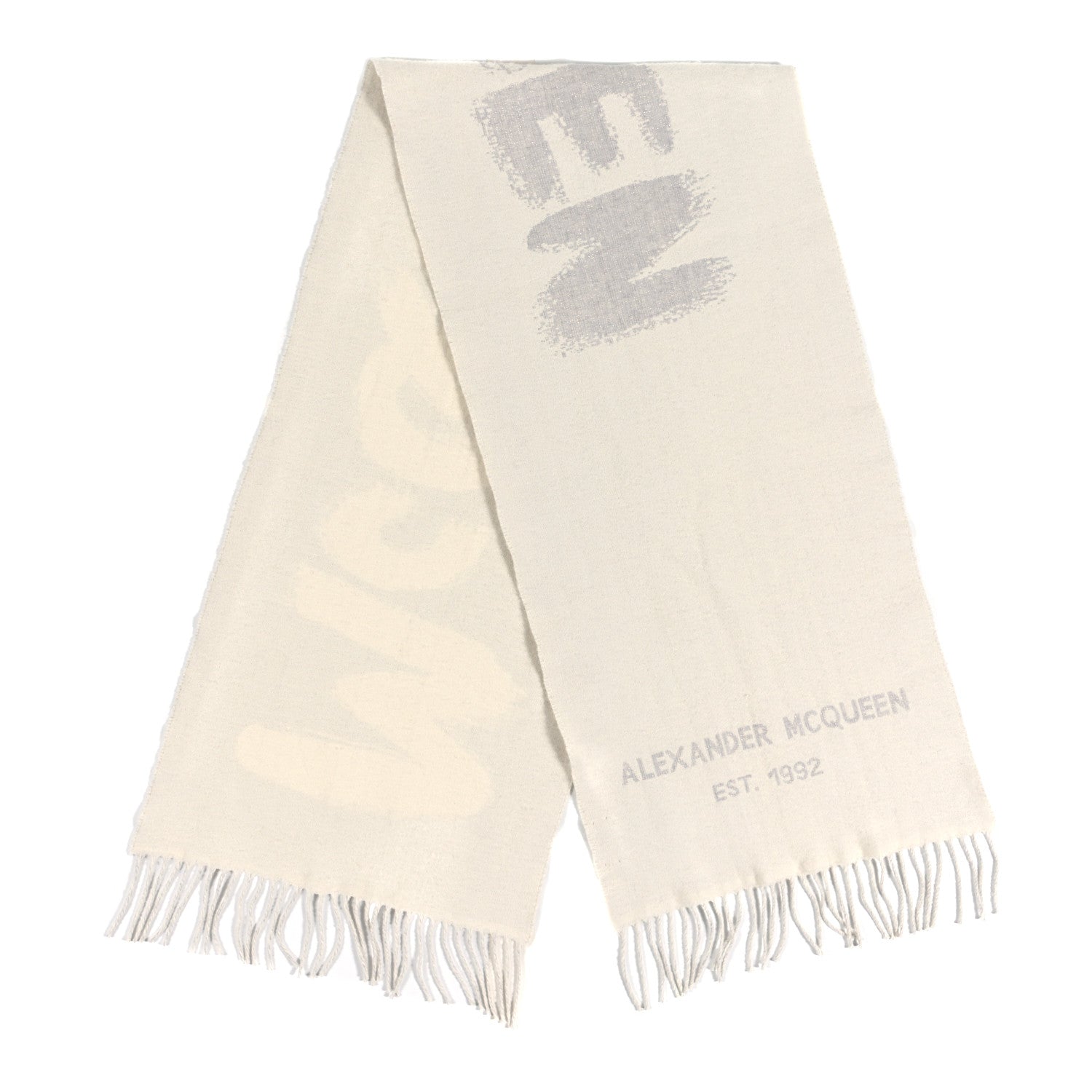 Alexander McQueen Wool Cashmere Graffiti Logo Scarf White 2 of 3