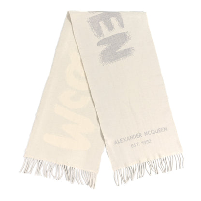 Alexander McQueen Wool Cashmere Graffiti Logo Scarf White 2 of 3