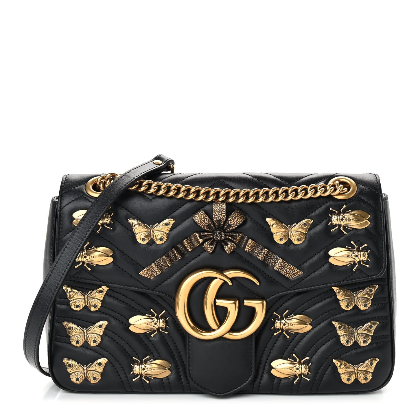 Calfskin Matelasse Animal Studs Medium GG Marmont Shoulder Bag Black