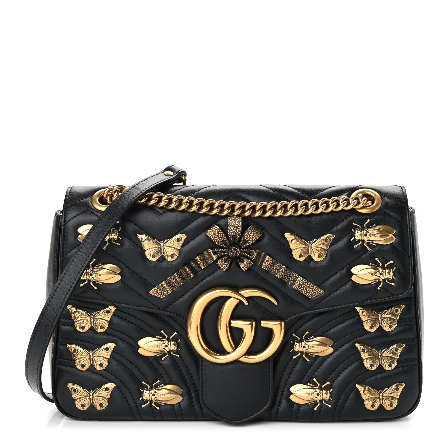 Gucci Calfskin Matelasse Animal Studs Medium GG Marmont Shoulder Bag Black 1 of 8