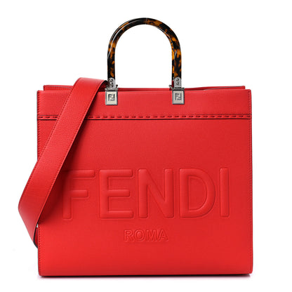 Fendi Vitello Cher Plexiglass Logo Debossed Medium Fendi Sunshine Shopper Tote Papavero 1 of 7