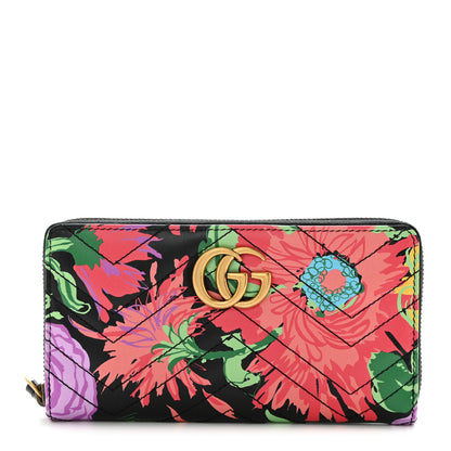 Gucci X KEN SCOTT Calfskin Matelasse Floral Print GG Marmont Zip Around Wallet Black 1 of 8