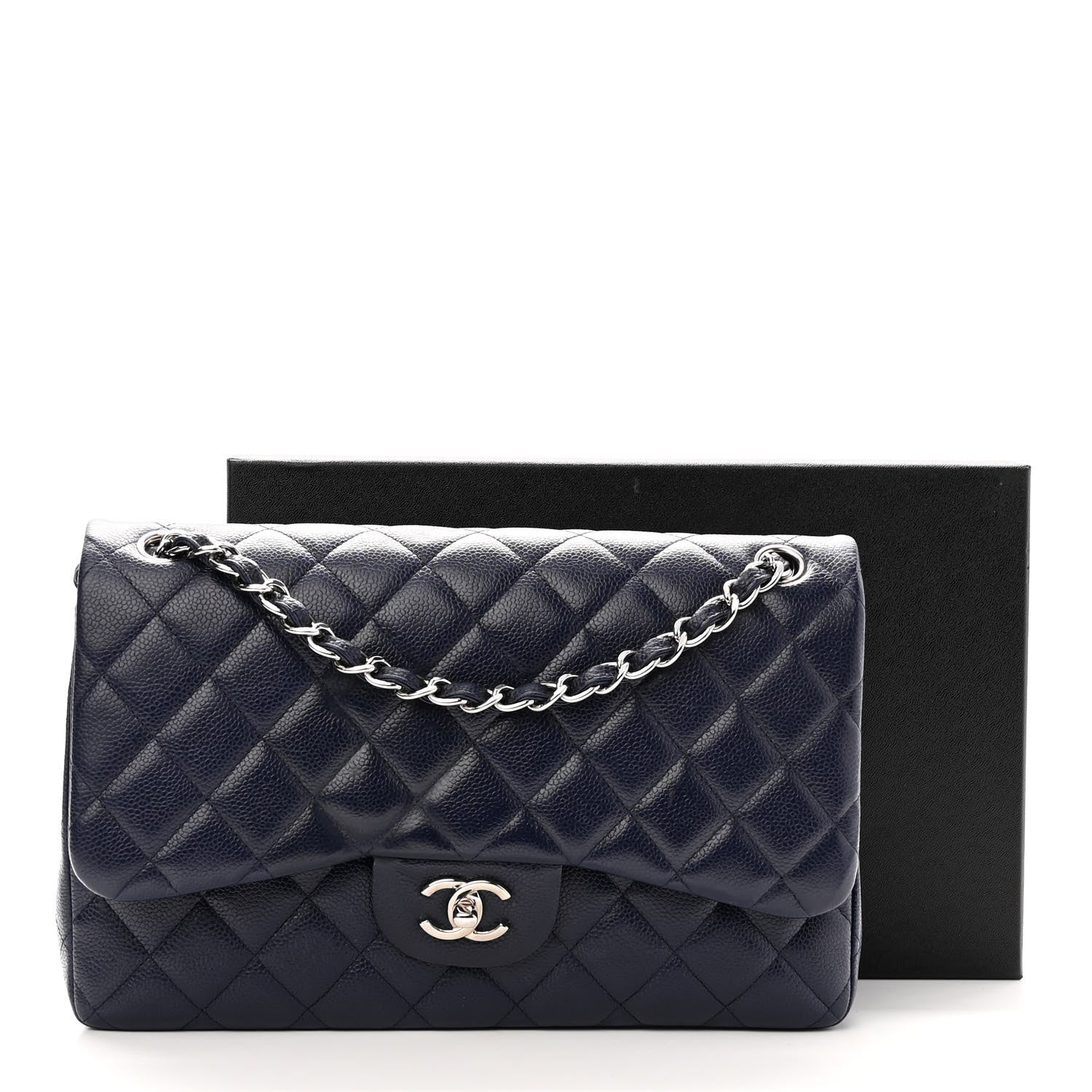 Chanel Caviar Quilted Jumbo Double Flap Navy Blue 11 of 11