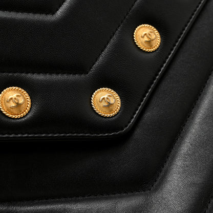 Chanel Lambskin Chevron CC Button Clutch Black 10 of 11