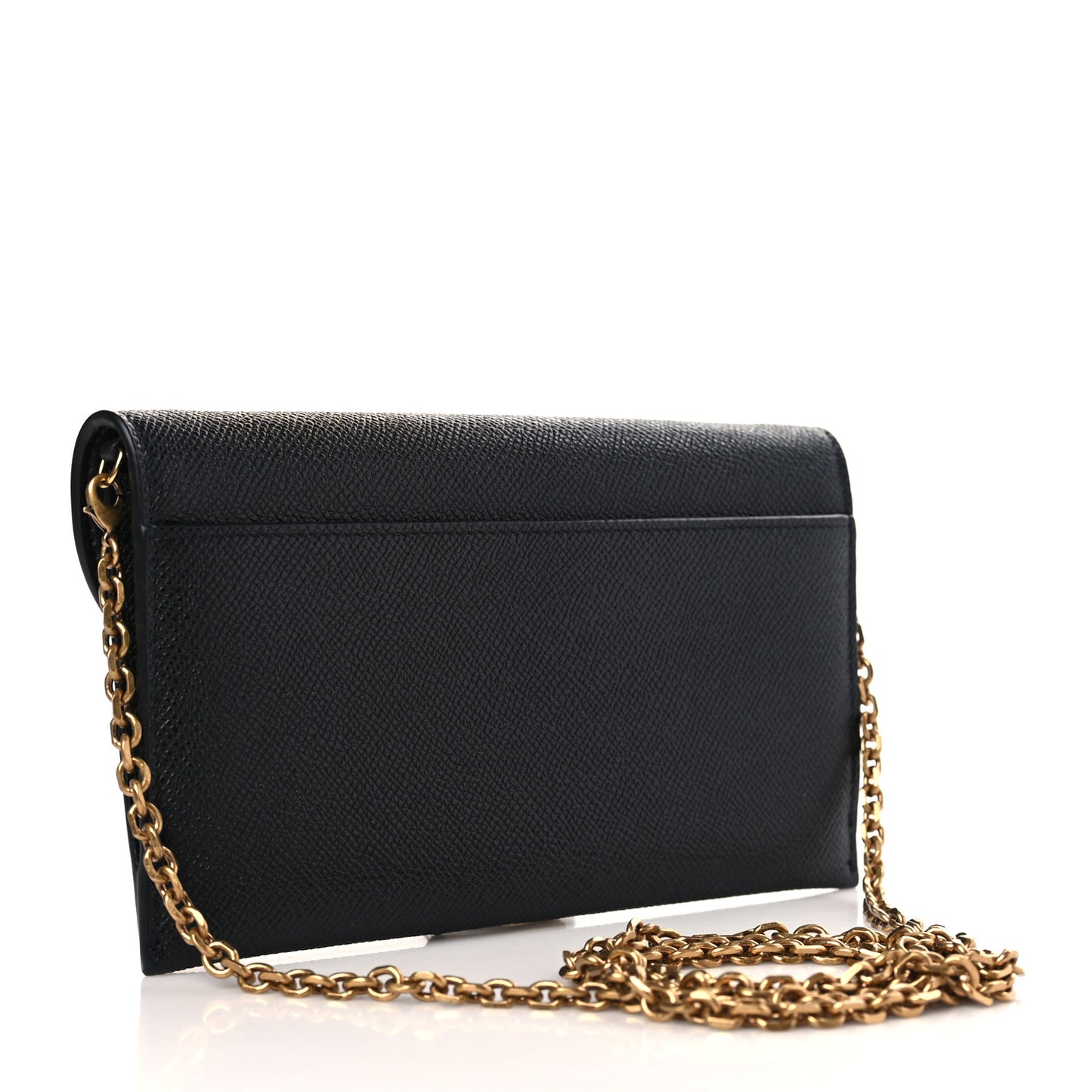 Grained Calfskin Saddle Chain Wallet Pouch Black