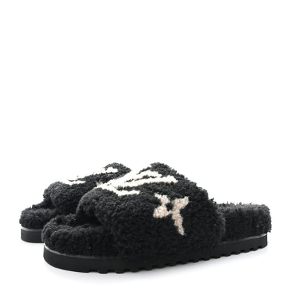 Louis Vuitton Shearling Magnetic Flat Mule 38 Black 3 of 9