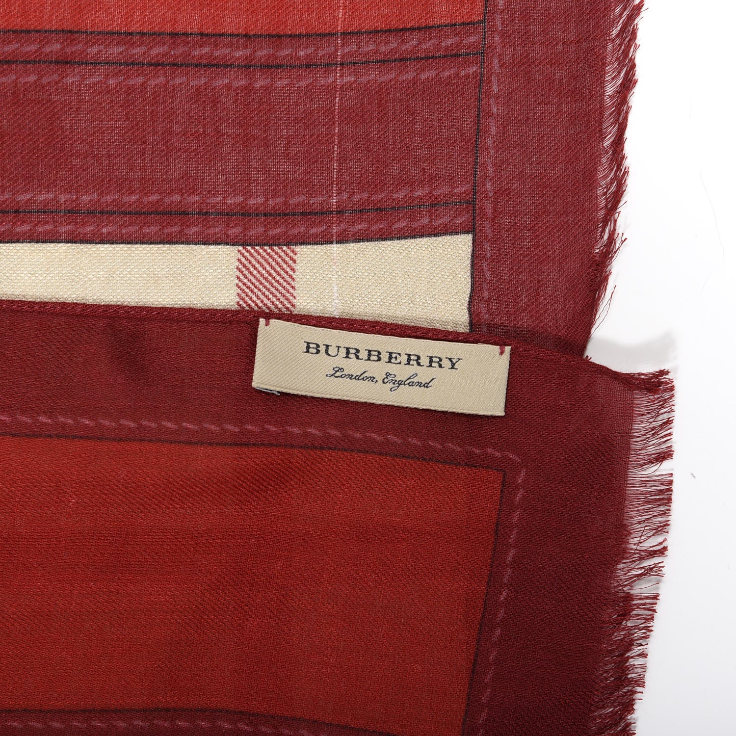 Burberry Modal Cashmere Haymarket Check Color Border Scarf Red 3 of 4