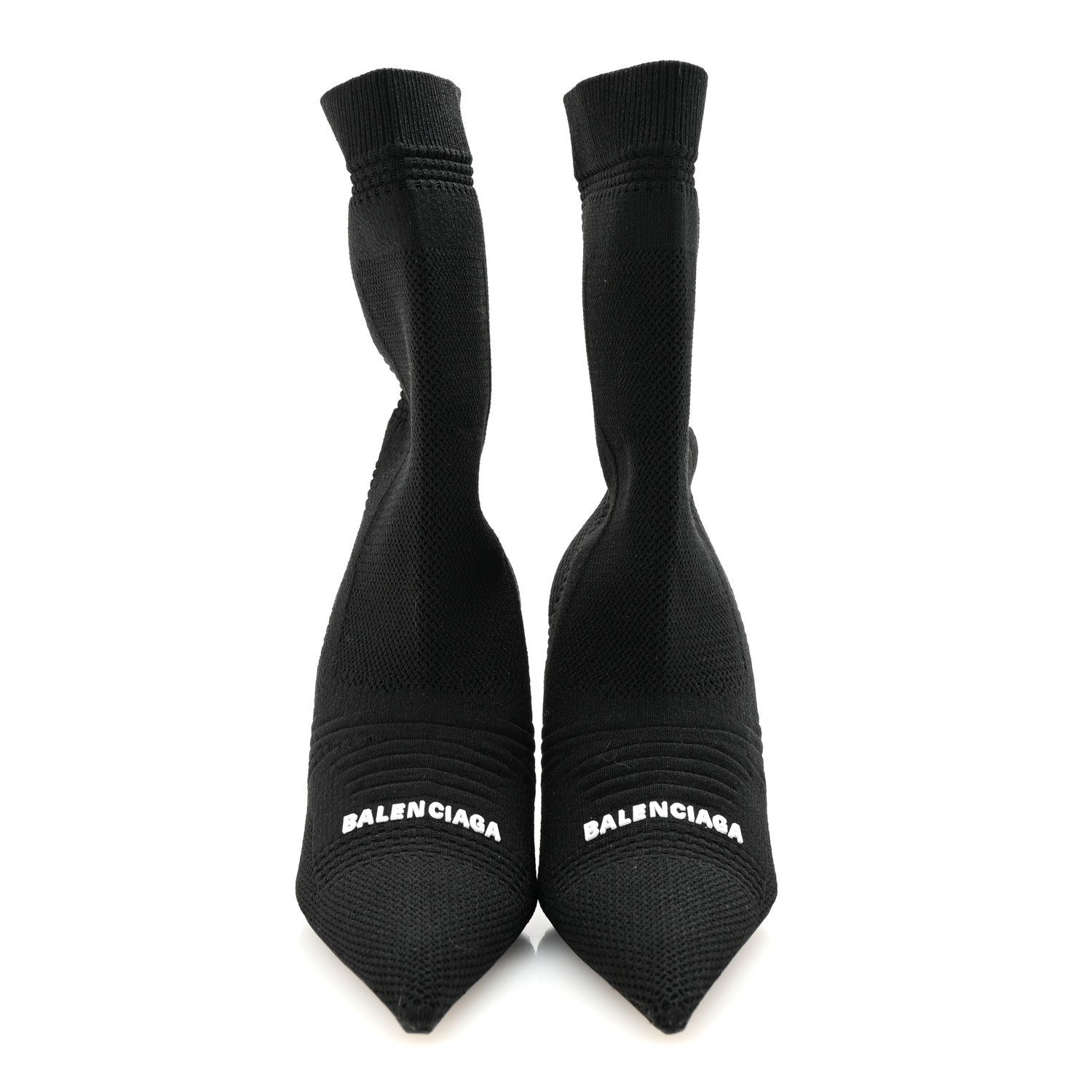 Balenciaga Textured Recycled Knit Logo Extreme Pointed Toe Knife 2.0 Booties 36 Black 3 of 8