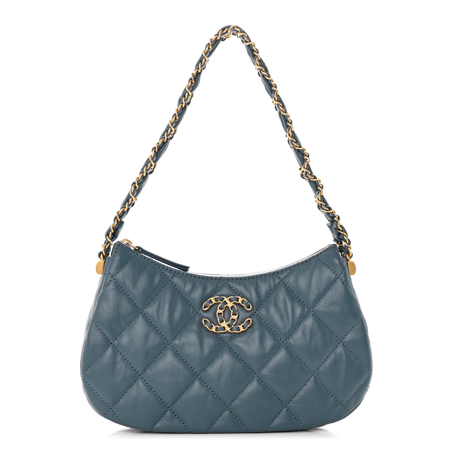 Crumpled Calfskin Quilted Braided CC Hobo Blue