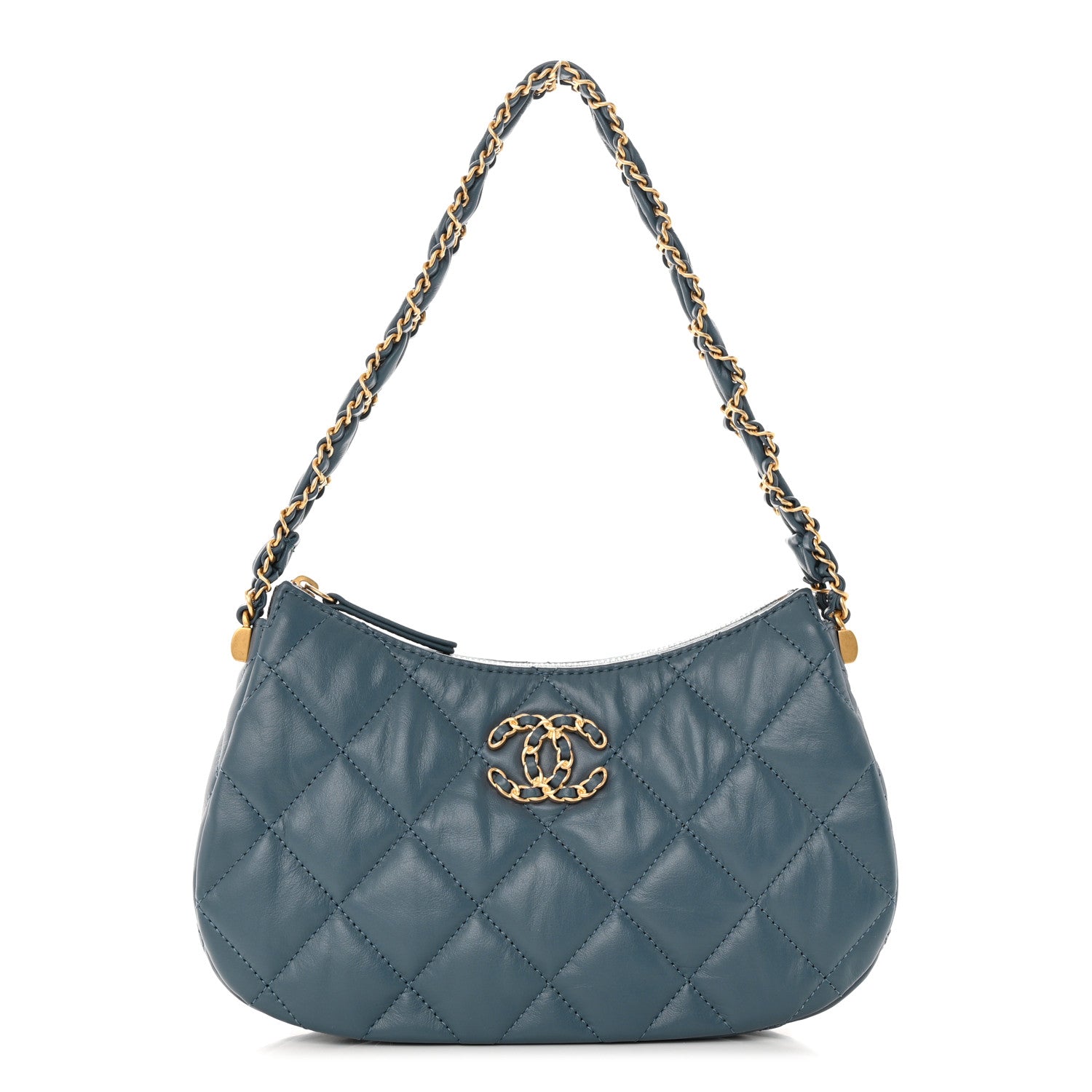 Chanel Crumpled Calfskin Quilted Braided CC Hobo Blue 1 of 13