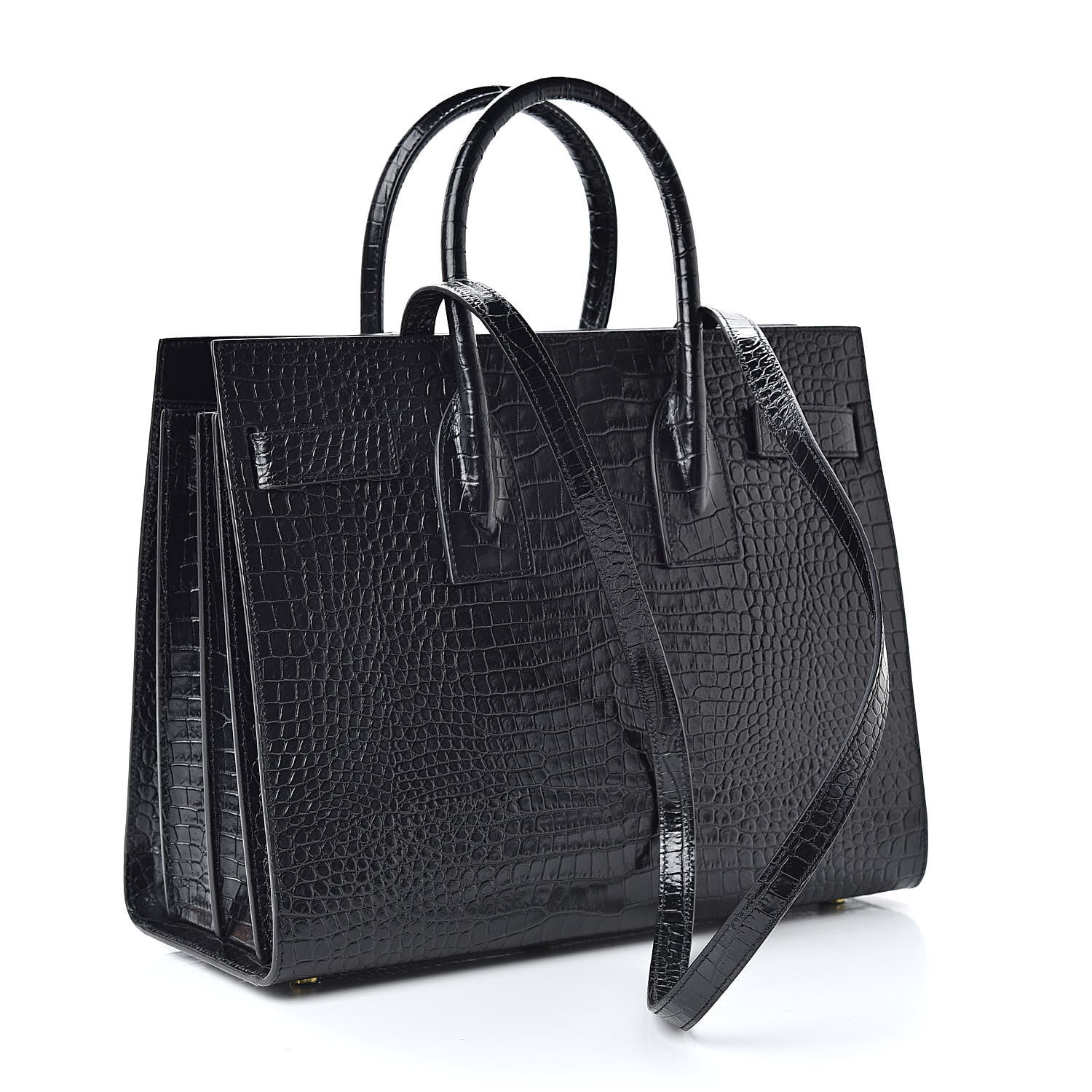 Saint Laurent Calfskin Crocodile Embossed Small Sac de Jour Black 3 of 7