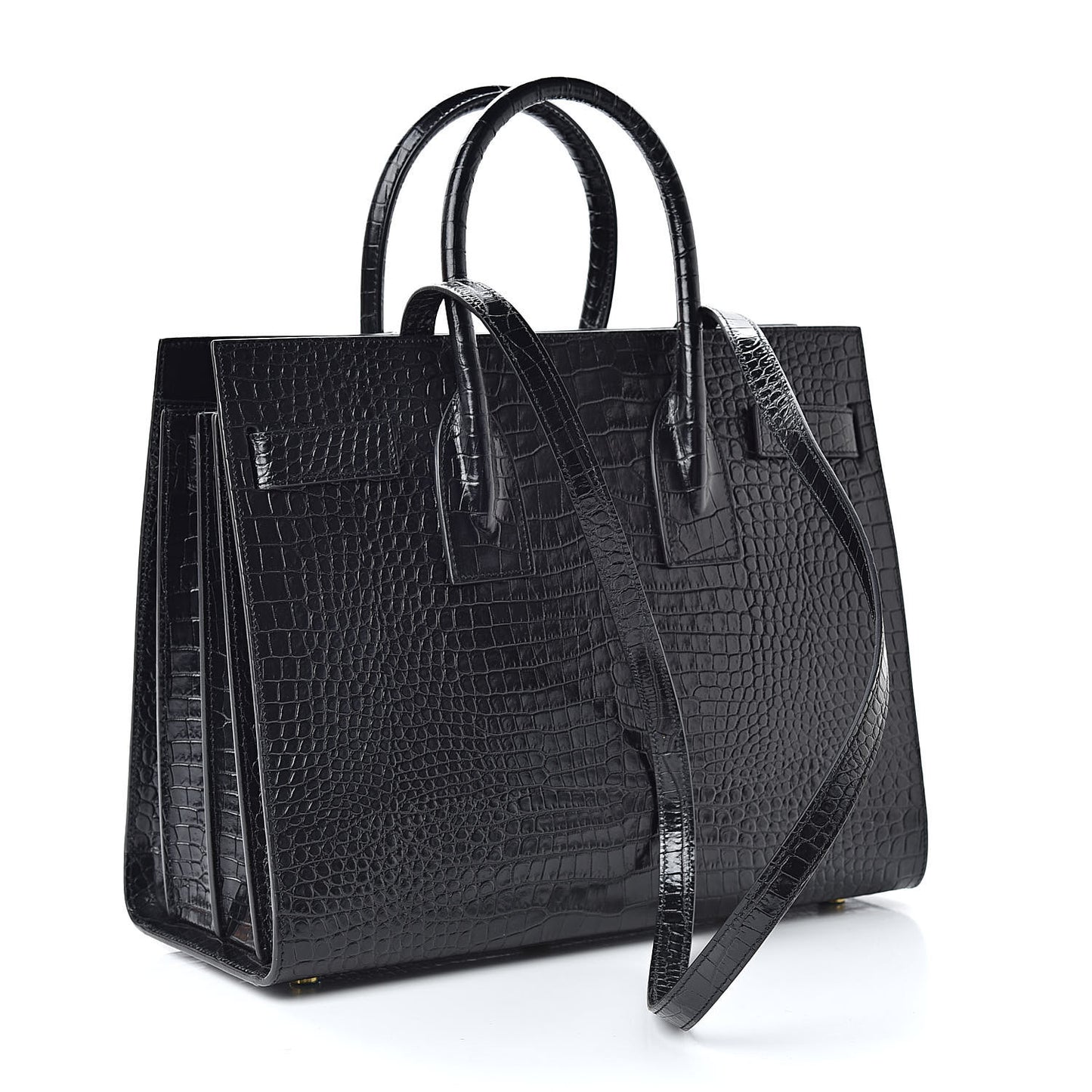 Calfskin Crocodile Embossed Small Sac de Jour Black