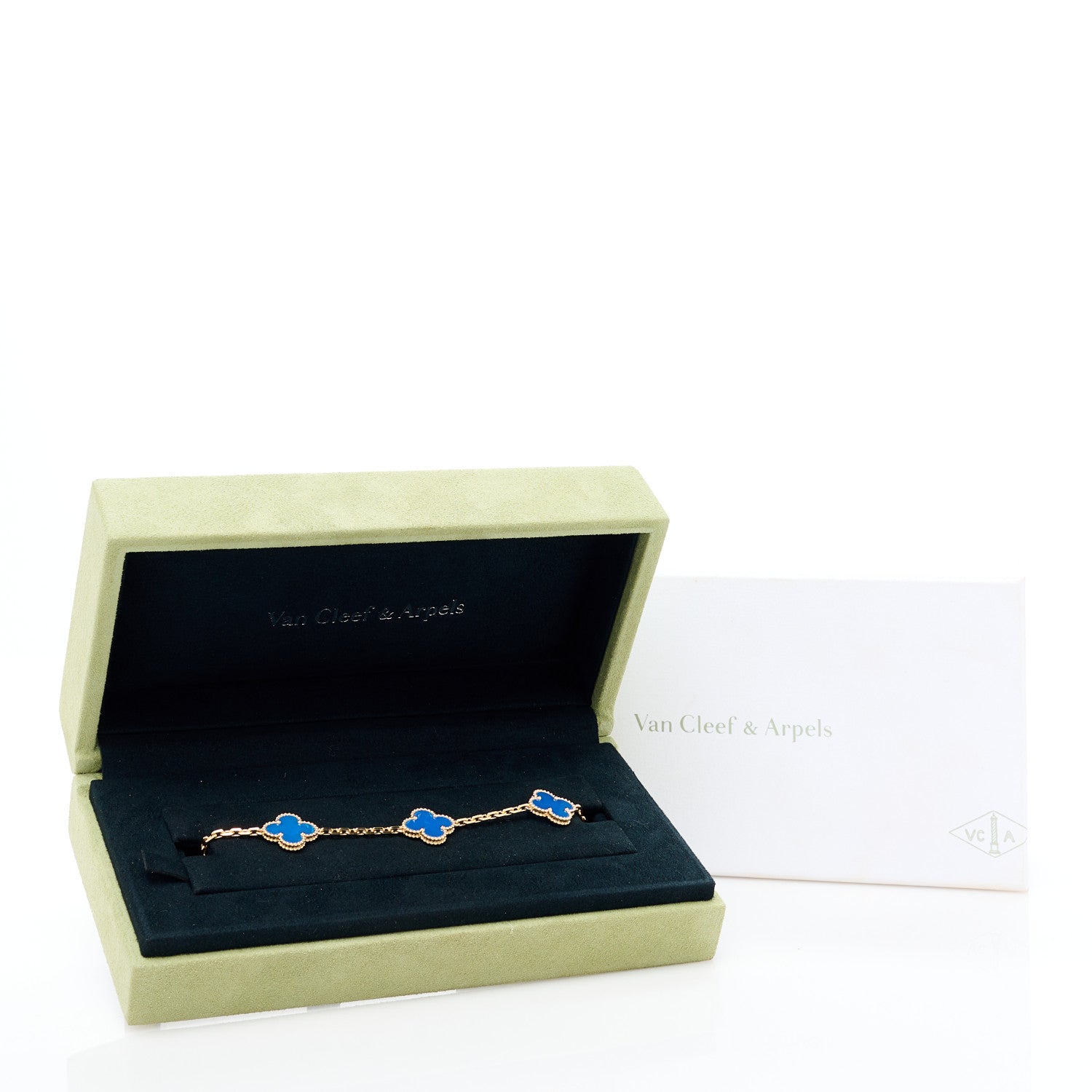Van Cleef & Arpels 18K Yellow Gold Blue Agate 5 Motifs Vintage Alhambra Bracelet 5 of 5