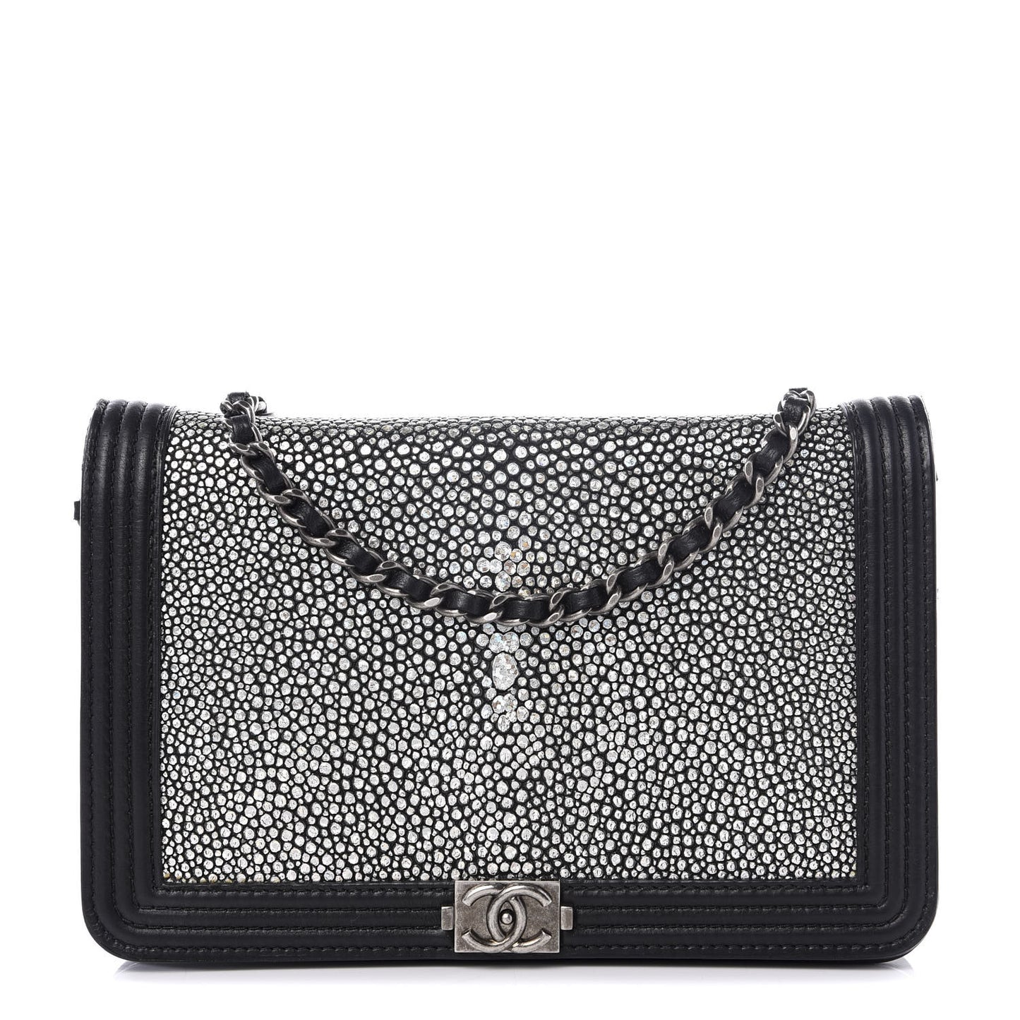 Galuchat Stingray Lambskin Boy Wallet On Chain WOC Black