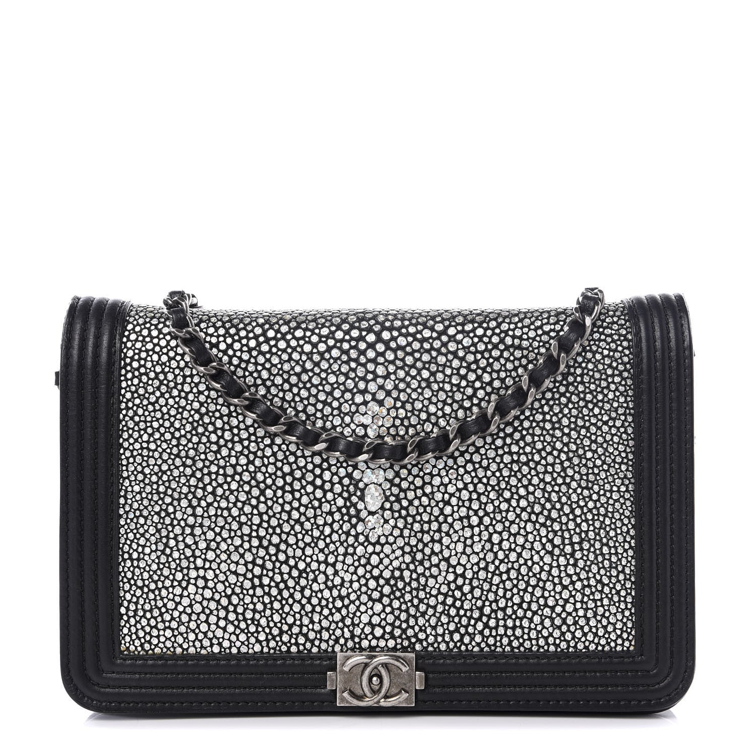 Chanel Galuchat Stingray Lambskin Boy Wallet On Chain WOC Black 1 of 10