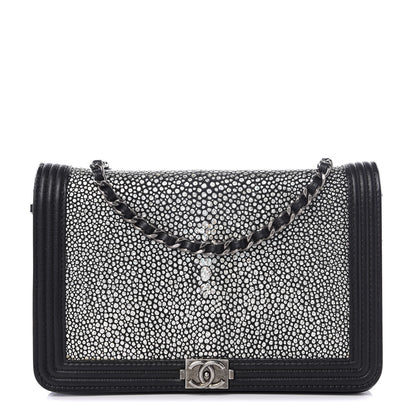 Chanel Galuchat Stingray Lambskin Boy Wallet On Chain WOC Black 1 of 10