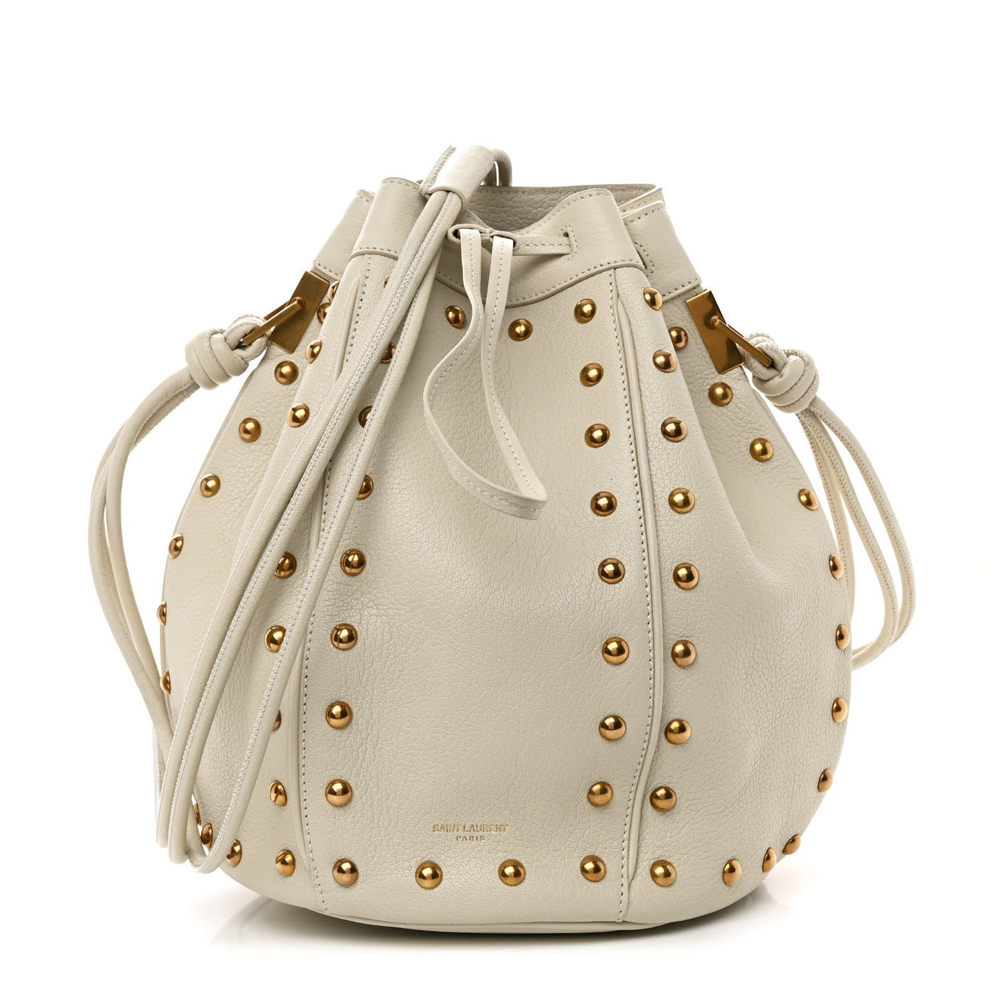 Calfskin Studded Medium Talitha Bucket Bag White