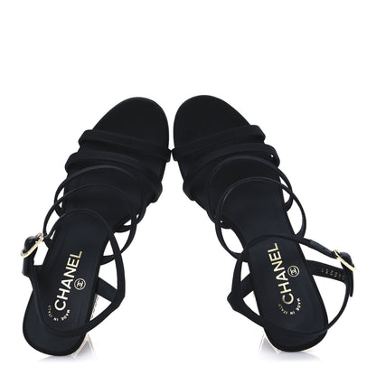 Chanel Grosgrain Crystal CC Sandals 40 Black 2 of 10