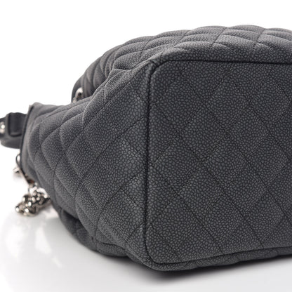 Chanel Caviar Flat Quilted CC Chain Bucket Drawstring Bag Black 8 of 9